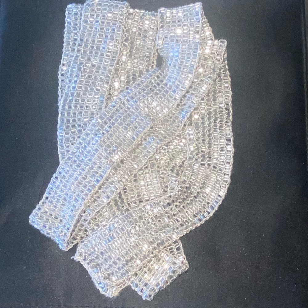 Beautiful Extra Long Silver Beaded Wrap Belt